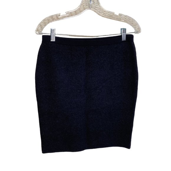 Eileen Fisher Small Charcoal Gray Black Wool Knit Pencil Skirt Herringbone Weave - Picture 4 of 16